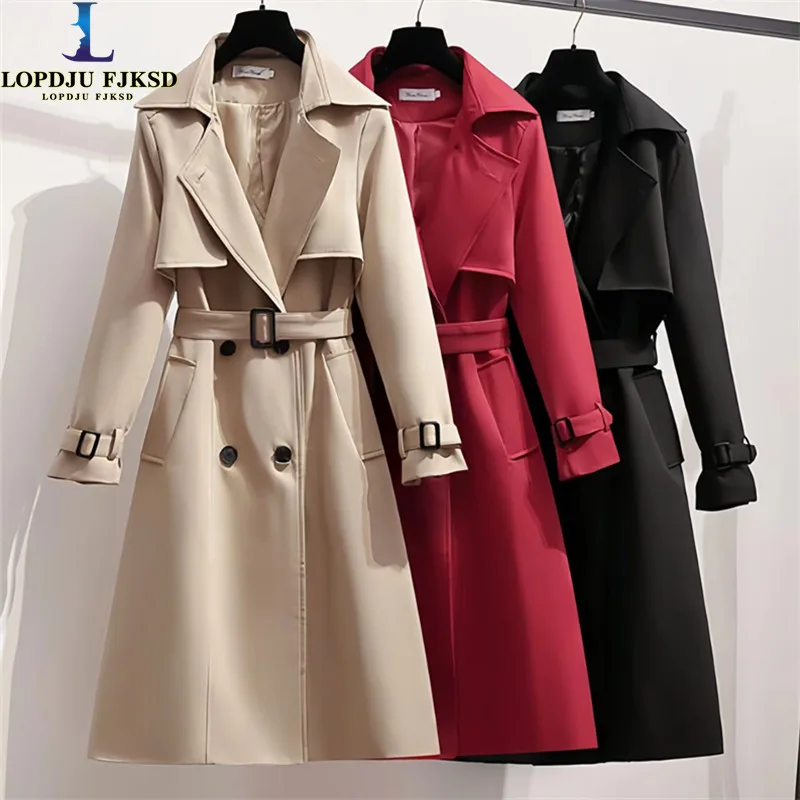 

Double Breasted Windbreaker for Women, Adjustable Waist Coat, Korean Lady Trench , Casual Outerwear, Spring, Autumn,2024