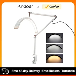 Andoer HD-M3X Desktop LED Video Light Half-moon Shaped Fill Light 3000K-6000K Dimmable with C-Clamp Desk Mount Metal Light Stand