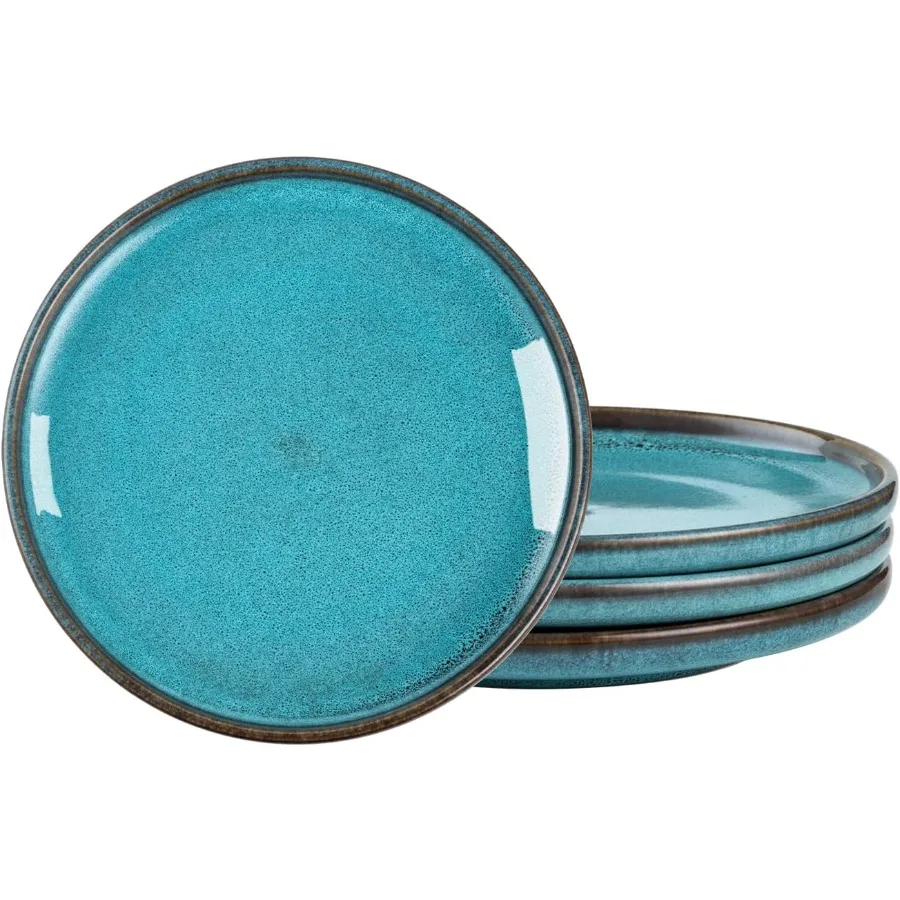 

8 Inch Round Ceramic Dessert Plates Set of 4 for Kitchen and Dining Room Porcelain Salad and Snack Plates with Reactive Glaze S