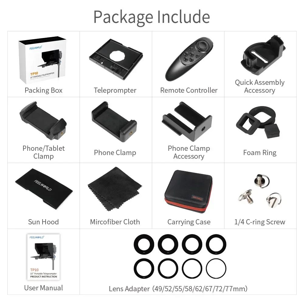 Teleprompter Portátil Dobrável TP10 de 10 Polegadas 2026 – Suporta Smartphones/Tablets de até 11 Polegadas para Gravação com Smartphone e DSLR
