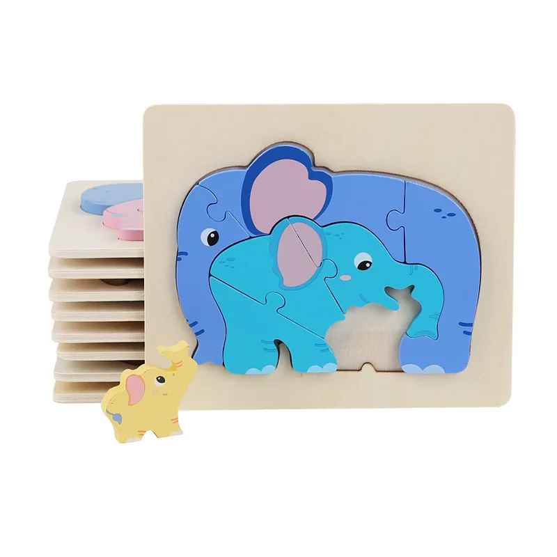 Puzzle d'animaux de dessin animé en bois pour enfants, jouets de puzzle pour plus de 3 ans, jeux d'intelligence d'apprentissage, nouveaux jouets pour enfants