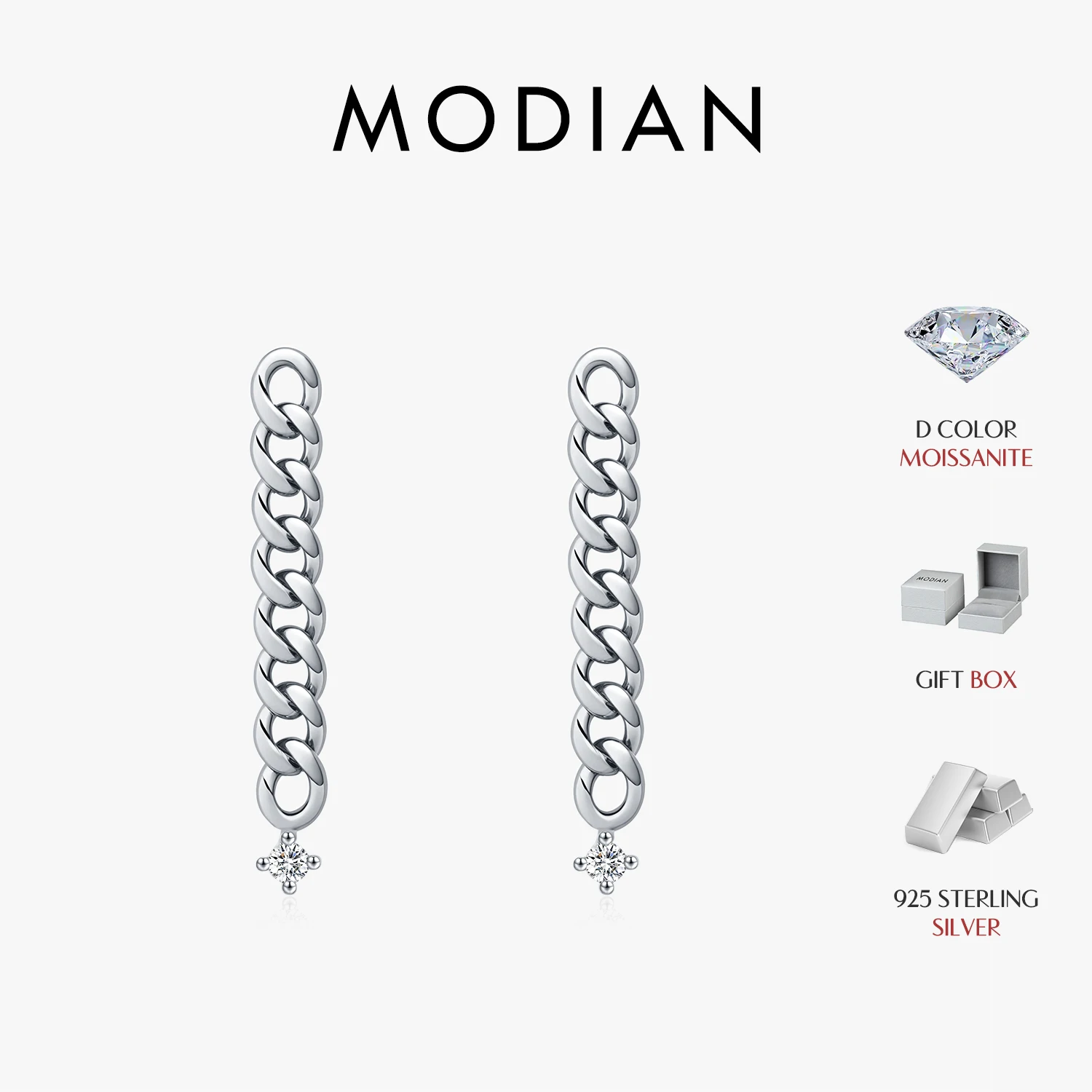MODIAN D kolor Moissanite Link Chain stadniny kolczyki 925 srebro wykwintne modne kolczyki dla kobiet wakacje piękna biżuteria