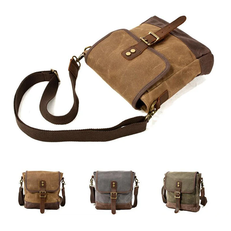 Men Trend Crossbody Bag Large Capacity Shoulder Bag Wax Canvas Leather Pouch Multi-function Outdoor Travel Small Bag