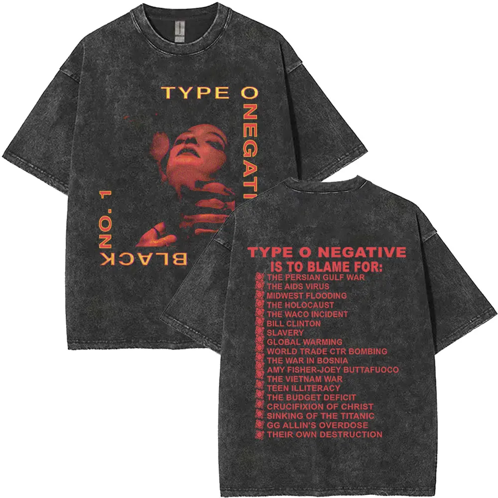 

Type O Negative Bloody Kisses Touring Vintage Washed T Shirts Men Women Retro Gothic Rock Metal T-shirt Male Oversized T-shirts