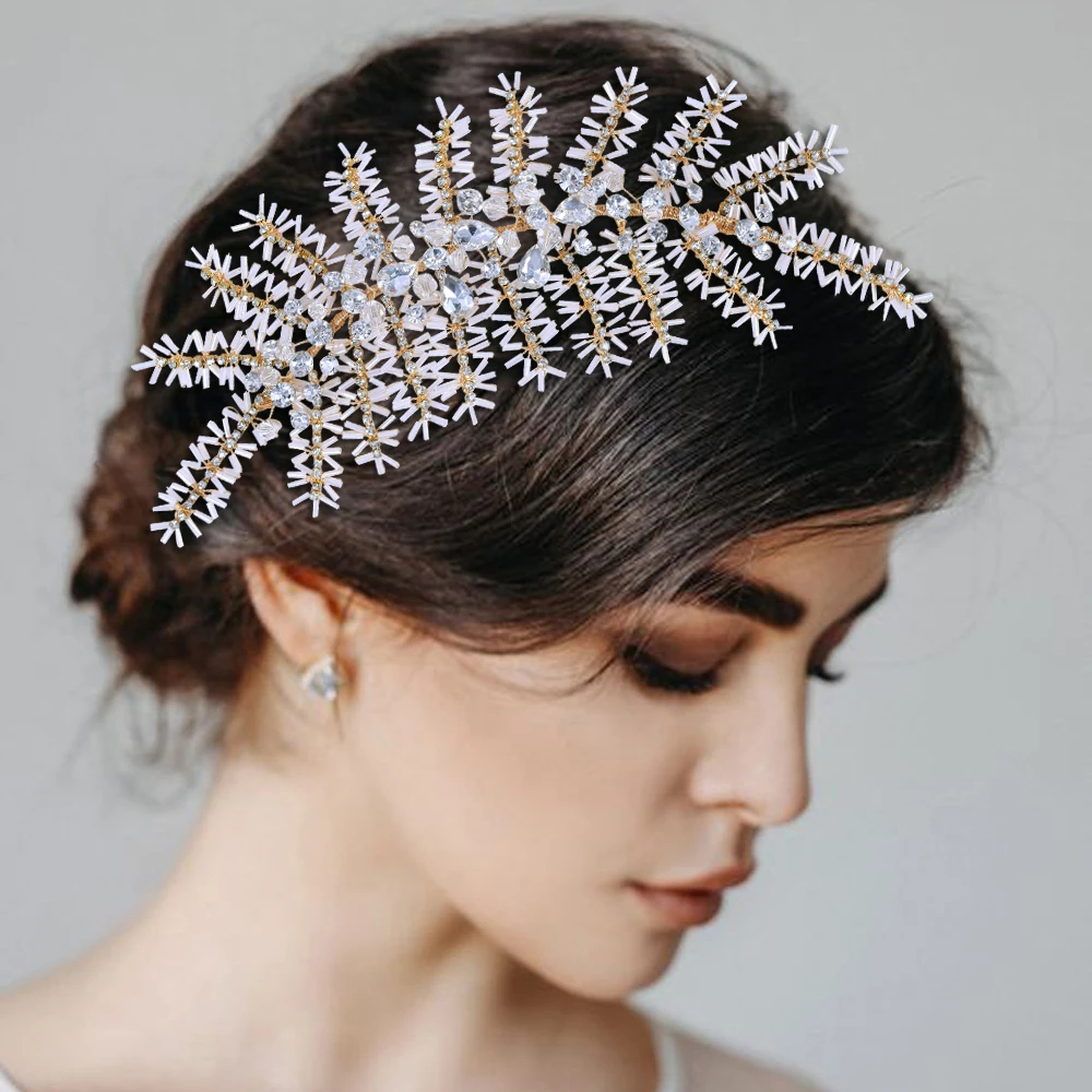 Fine Rhinestone Beaded Tiaras Bridal Crown Headband Women Headpiece Floral Wedding Hair Accessories Crystal Bride Hair Jewelry