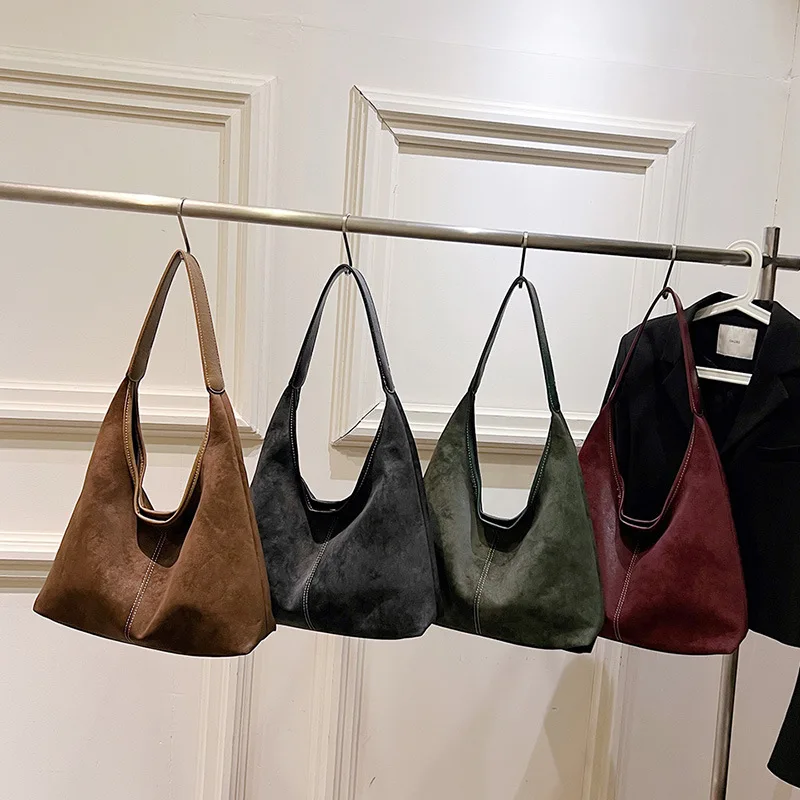 New popular women's bag large capacity versatile shoulder bag retro frosted bucket bag tote bag