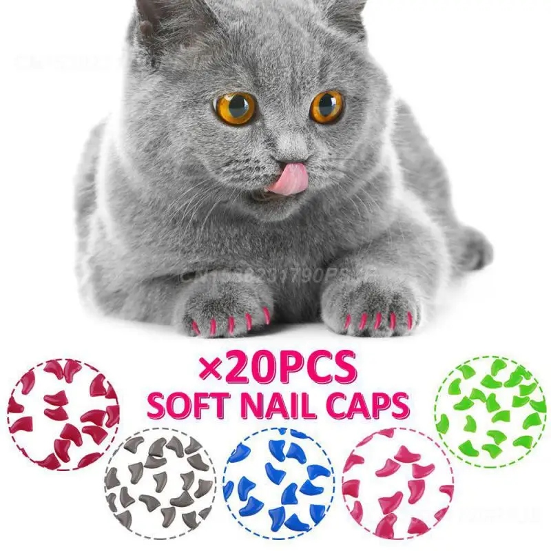 1~4SETS Soft Cat Nail Caps Fashion Cat Nail Cover Pet Claw Silicon Nail Protector With Free Adhesive Glue And Applictor Size XS