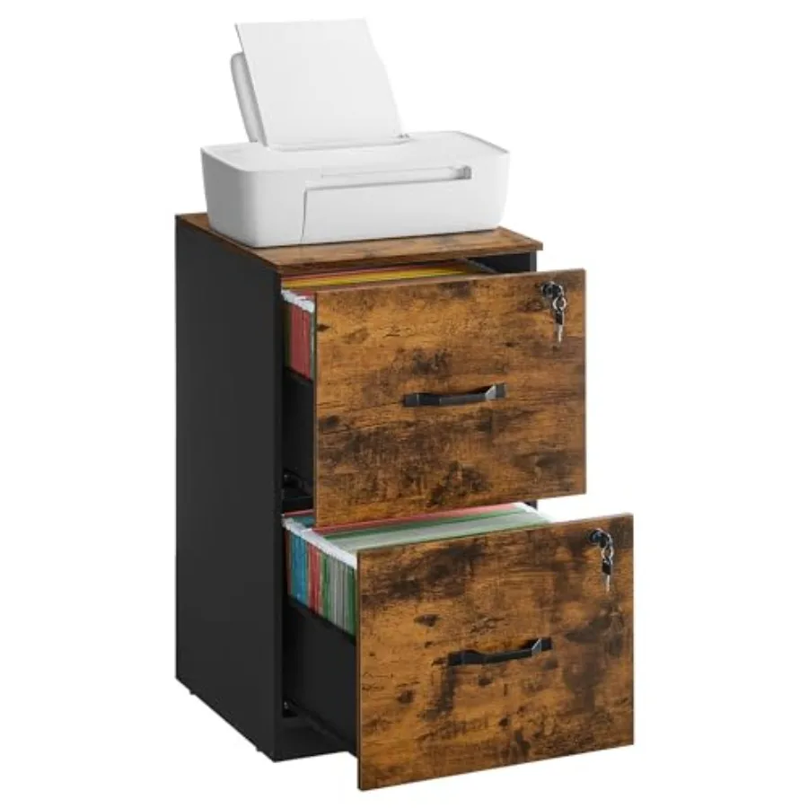 

2 Drawers File Cabinet with Lock Printer Stand Office Filing Cabinet Organizer for A4 and Letter Size Documents Rustic Brown an