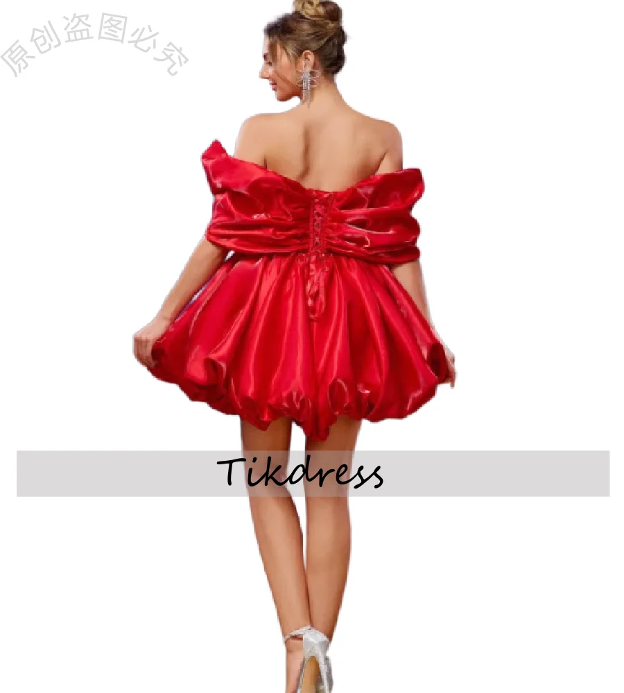 Abito da compleanno rosso sexy con spalle scoperte Mini abito da sera corto 2026 Abito da cocktail party club Abito da ballo formale per laurea chic