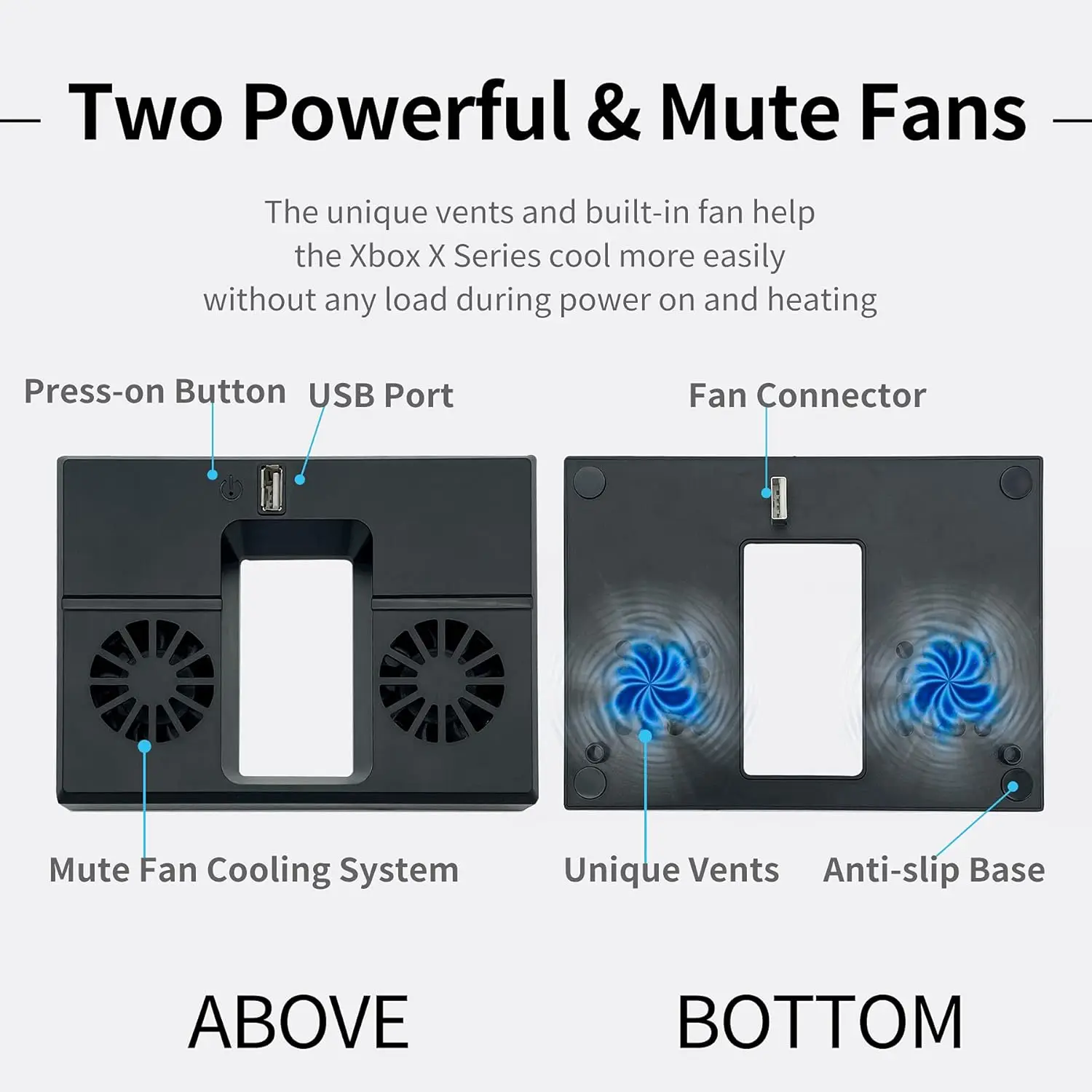 พัดลมทำความเย็นแนวตั้งสำหรับ Xbox Series X อุปกรณ์เสริมระบบระบายความร้อนด้วย USB พร้อมพัดลมคู่และ USB por ภายนอก