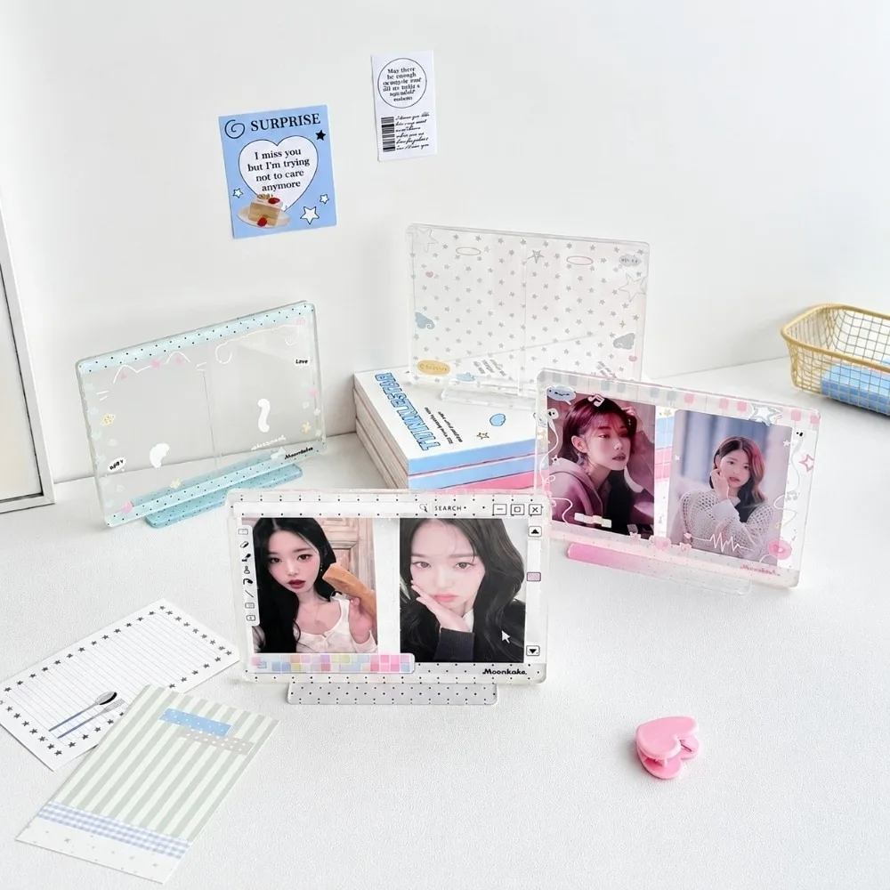 Dual Card Slot Double Card Holder Freestanding Couple Photo Display Photo Display Stand Acrylic 3 Inch Card Holder Standee