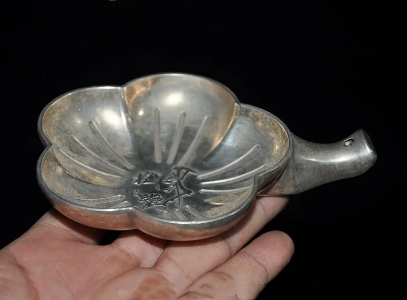 5-chinois-tibetain-argent-fleurs-statue-plaque-plateau-stylo-lavage-cendrier-statue