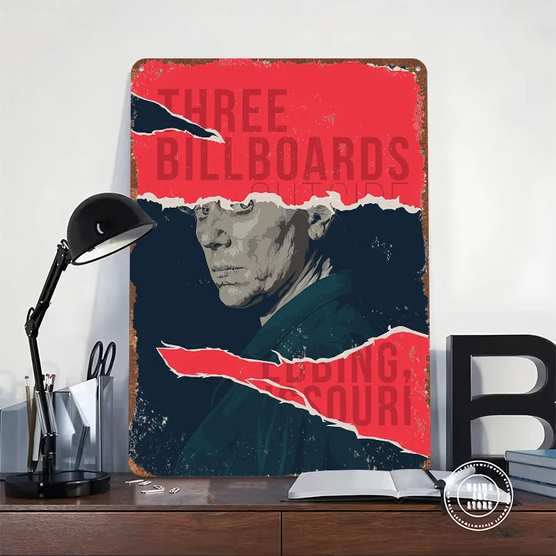 Three Billboards Outside Ebbing Printed Poster Customized Retro Wall Art Vintage Metal Tin Signs for Home Bedroom Decoration