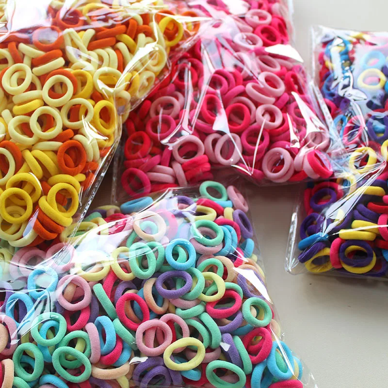 100/300/500Pcs Hair Bands for Children Colorful Nylon Scrunchie Hair Ties Rubber Band Kids Elastic Leagues Girl Hair Accessories