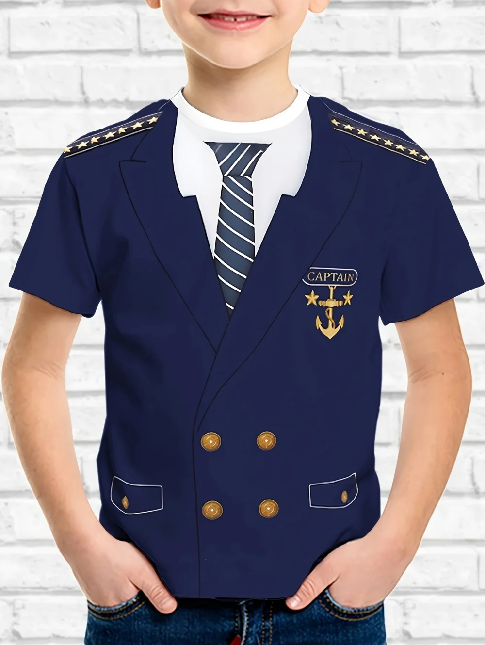 Children's T-Shirt Boy Cool Police Badge Print Fashion Round Neck Short Sleeve Summer Outdoor Sport Perfect Gift T-Shirt for Boy