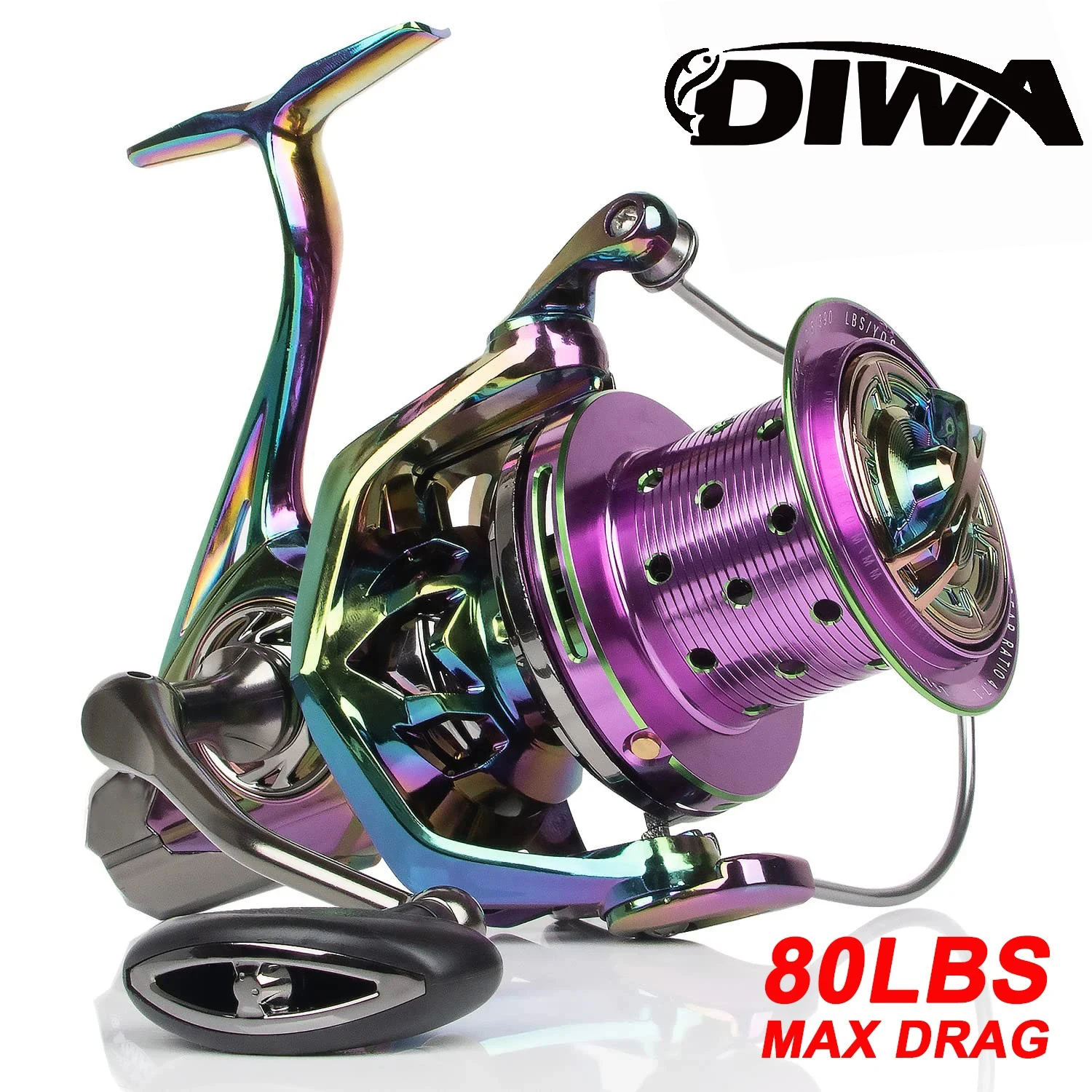 

DIWA,Offshore Fishing Reel, Colorful Full Metal Body, Spinning Reel,,Ultra Smooth,80LBS Max Drag,Oversize Sea Boat Reel VY