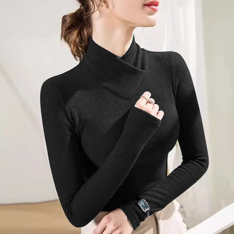 Elegant Beauty Ladies Long Sleeve Korean Style Base Solid Shirt Women‘’ Autumn Winter Spring Keep Warm Underwear Casual Clothing