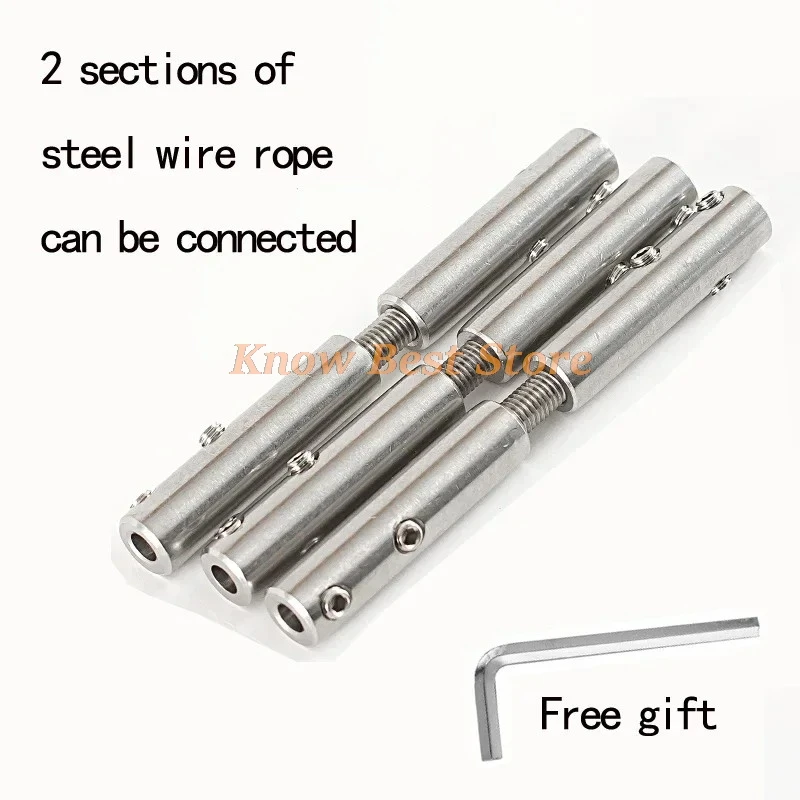 SUS 304 Adjustable 2 Sections Of Steel Wire Rope Connector Double wiring Butt joint sleeve Bolts Latch Free Gift Wrench