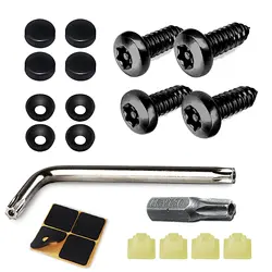 one set Black Anti Theft License Plate Screws Kits, Rustproof Stainless Steel Car Tag Plate Mounting Hardware, M6 (1/4