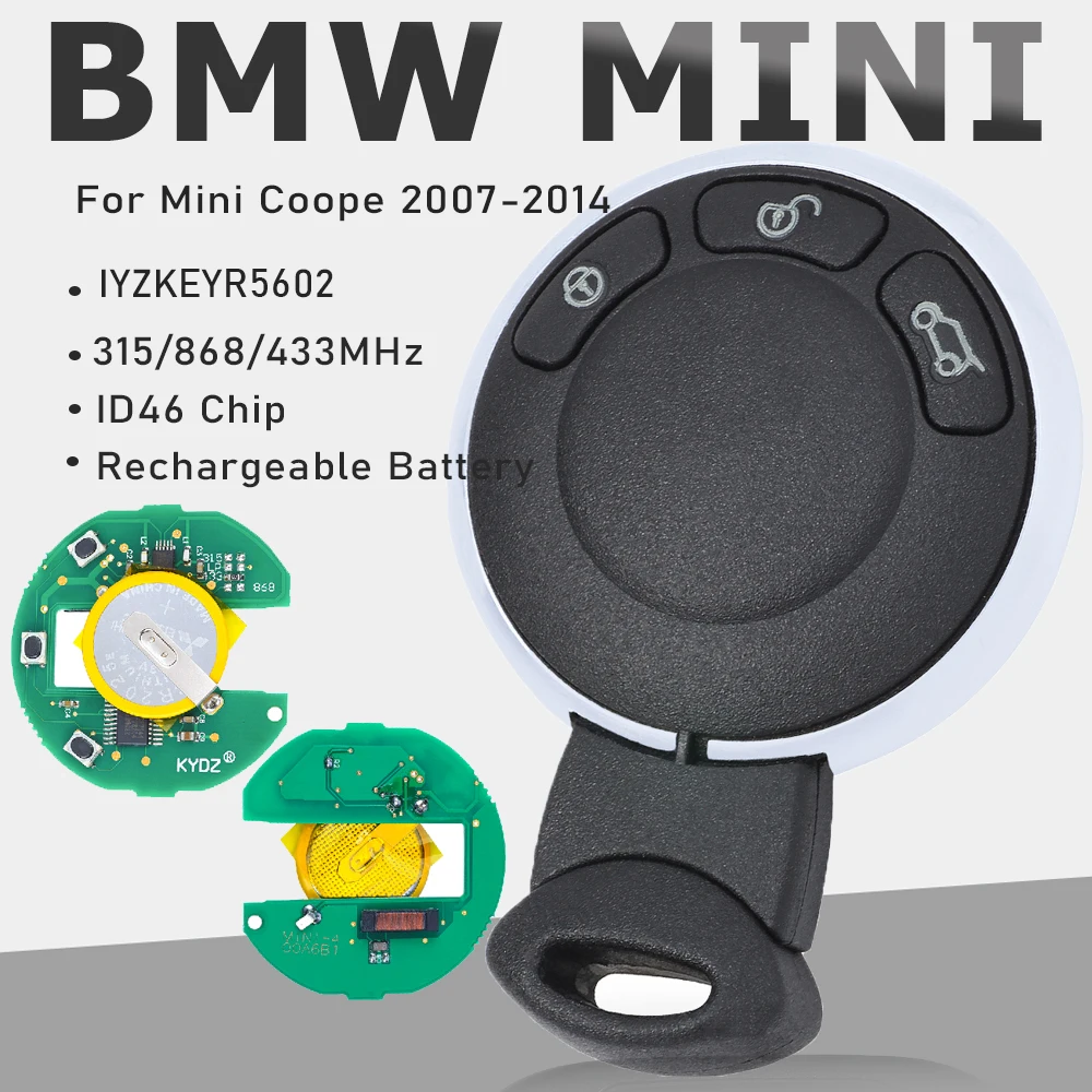 

KEYECU IYZKEYR5602 FSK 315MHz/433MHz/868MHz Rechargeable Battery Smart Remote Key Fob for Mini Coope 2007 2008 2009 2010 - 2014