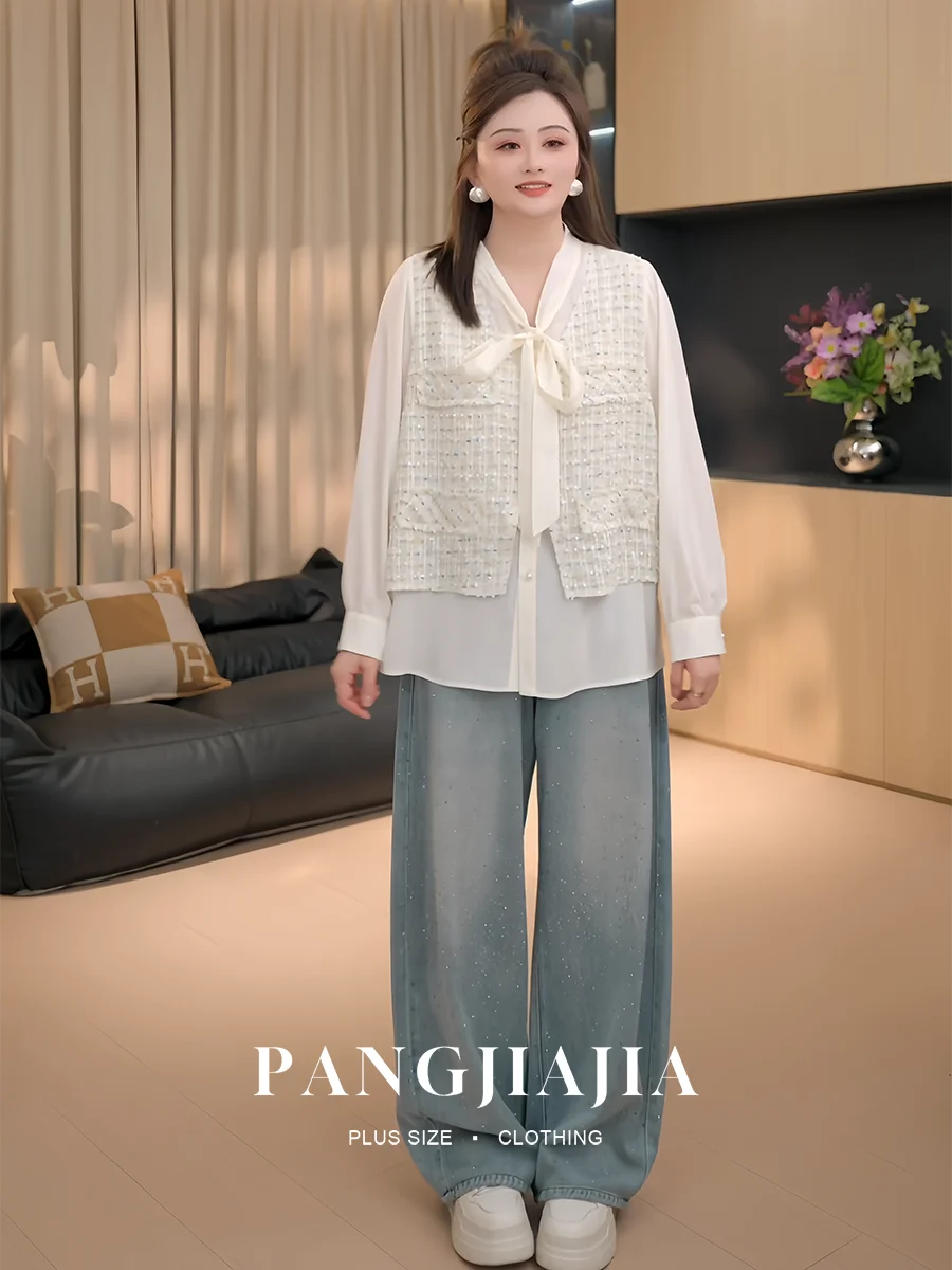 

Женская повседневная блузка PengJiaJia Sweet Fragrance из полиэстера с длинным рукавом, укороченная, с воротником, больших размеров