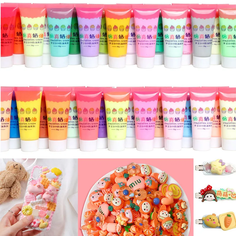 12/24 Color Simulation 50g Cream Glue DIY Hair Clip Guka Phone Case Handmade Material Package Resin Small Accessories