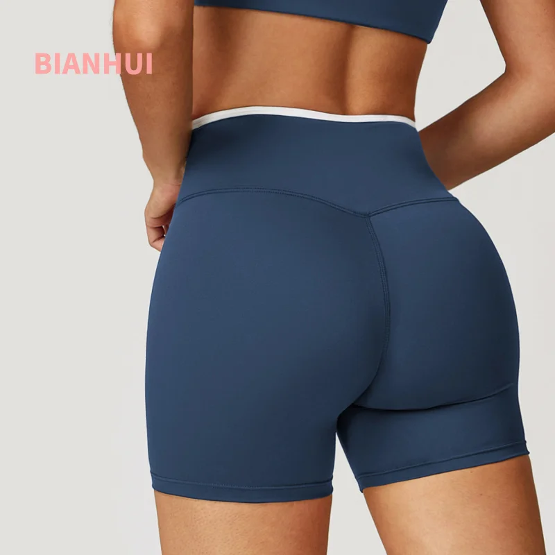 

BIANHUI High Waist Summer Yoga Shorts Women's Cycling Shorts Tight Naked Feel Peach Hip Sports Shorts Fitness Outdoor Pants