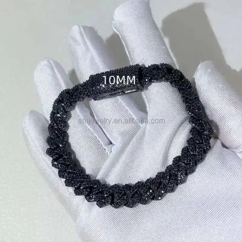 

Wholesale Vvs Black Moissanite Miami Cuban Link Chain 8mm 10mm 12mm 14mm 18mm Hiphop Necklace Bracelet Men Jewelry