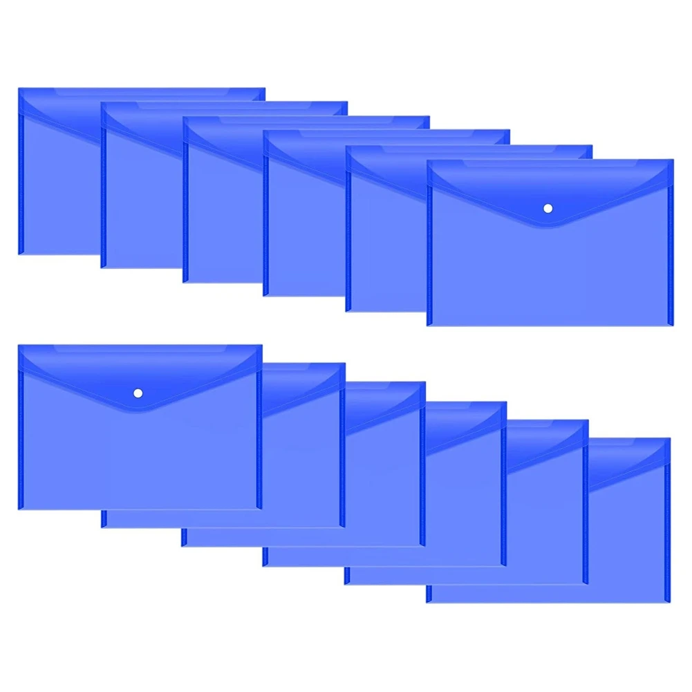 Enveloppes à documents en plastique avec fermeture à pression pour documents au format A4, chemises en polyéthylène pour l'école et les fournitures C, 12 pièces