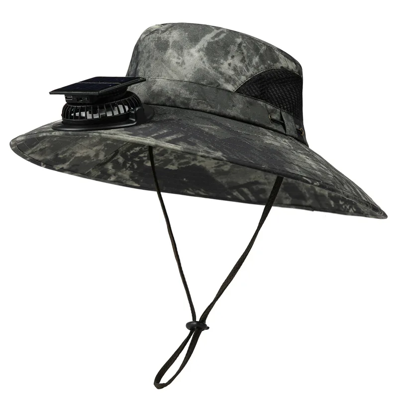 

Summer solar fan hat for outdoor hiking, fishing, sun protection, large eaves, quick drying, waterproof fisherman hat
