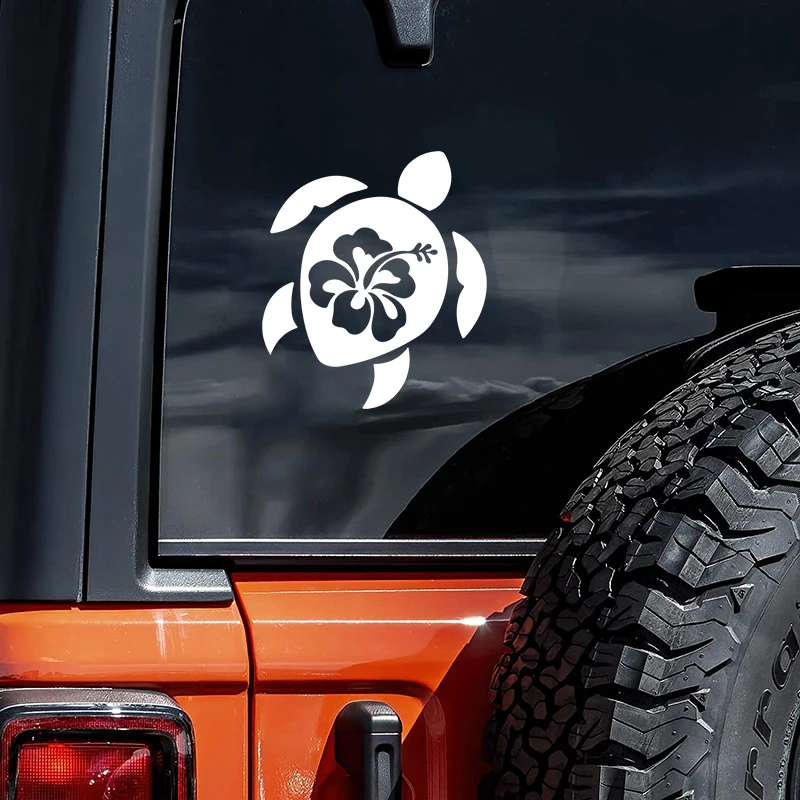 Car Sticker Turtle With Hibiscus Flower  Waterproof Vinyl Decal Car Accessories Decor Pegatinas Para Coche