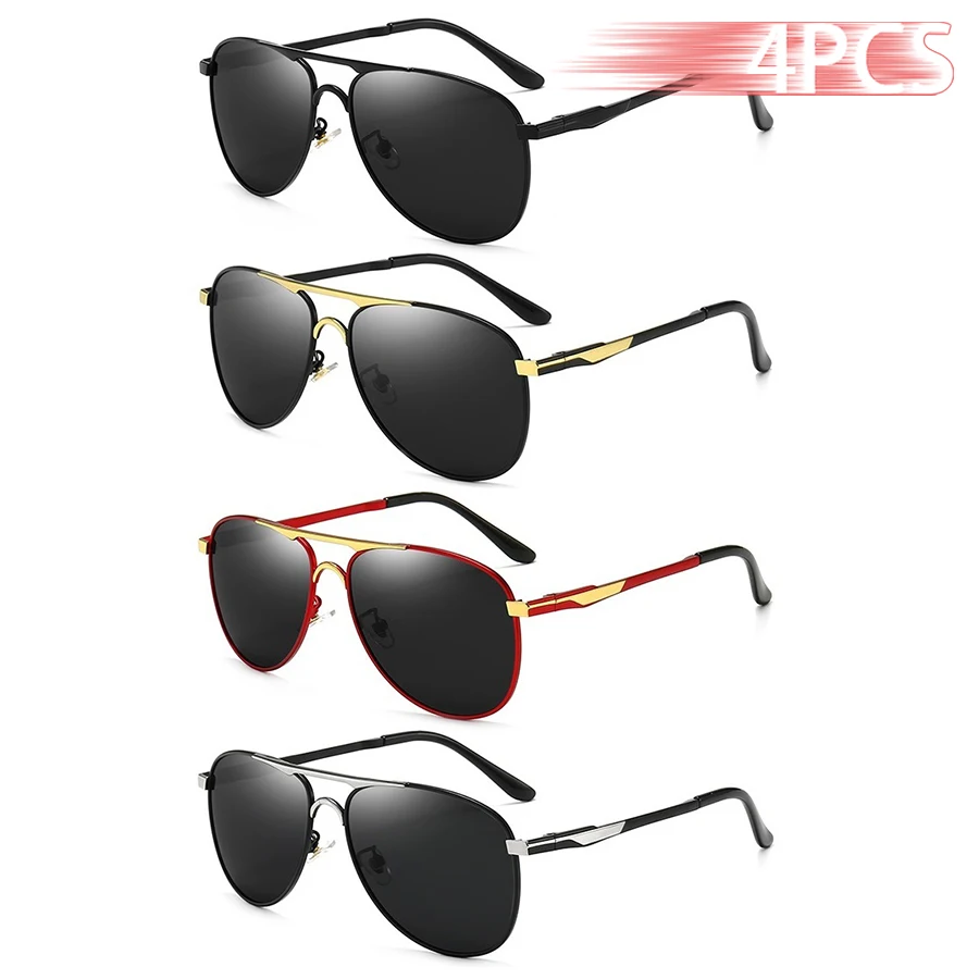 

4 PCS Luxury Oversized Metal Polarized Pilot Sunglasses Men Women Driving Sun Glasses Male Female Sunglass Man UV400 Eyewear