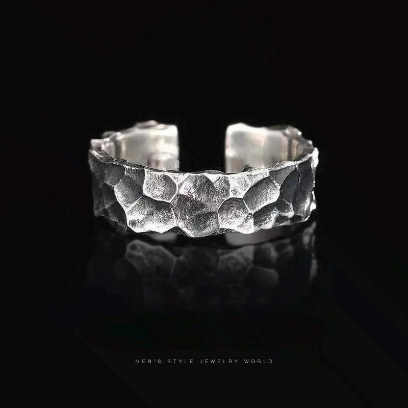 1pc Ins Men's Trendy Hip-Hop Ring Retro Hammered Bold Chunky Band Unique Adjustable Daily Street & Party Wear