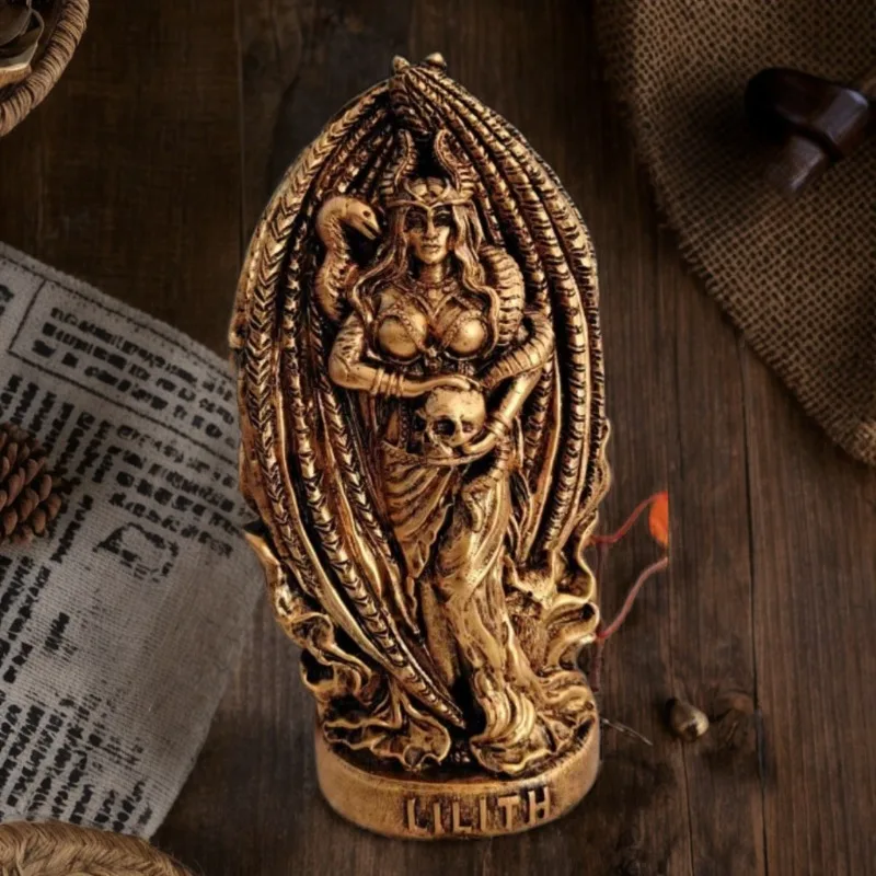 

1Pcs Lilith Resin Statue Gothic Altar and Tabletop Decoration Lilith Sculpture, Norwegian Mythical Golden Garden Sculpture