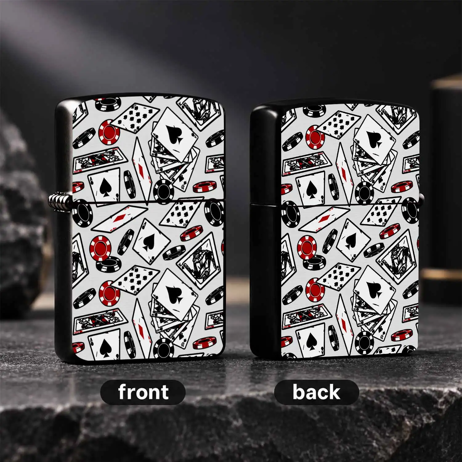 Trendy Casino Themed Lighter With Playing Cards Poker Chips Print, Portable Stylish Accessory For Daily Use, Party Gathering, Casual Occasions, Ideal Novelty Gift For Poker Enthusiasts And Casino Style Lovers A Humorous And Interesting Ligh