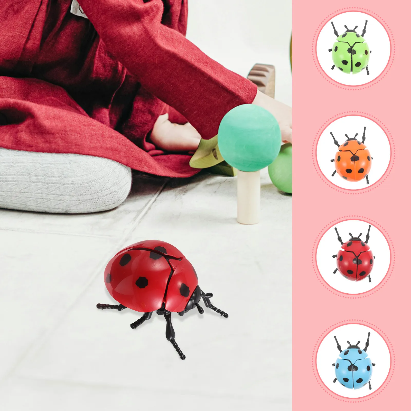 

4Pcs Realistic Wind Up Ladybug Crawling Clockwork Insect Plastic Party Favors Prank Mechanical Beetle Simulation Colorful Bug