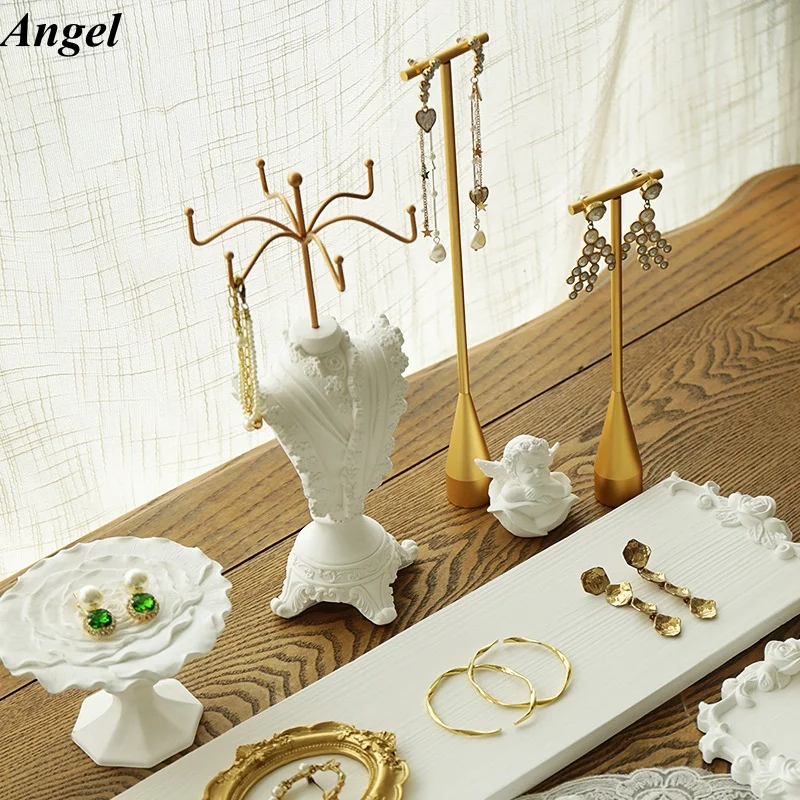 

Creative Plaster Jewelry Display Tray, Elegant Ring Holder Earring Stand for Counter Showcase, Photo Prop for Necklace Bracelet