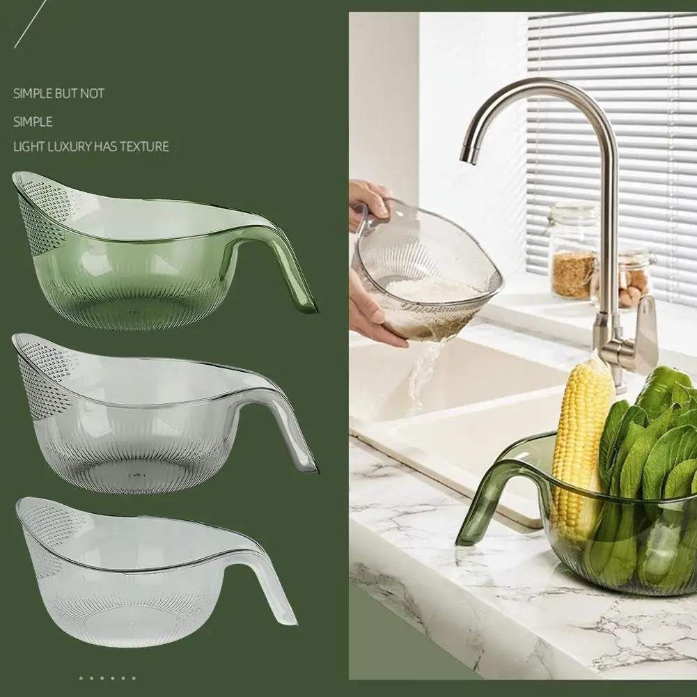 Kitchen Washing Gadget Rice Washing Filter Rice Rinsing Handle Basket Sink Bason Washing with Drain Dish Household Basin Fr Y6O9