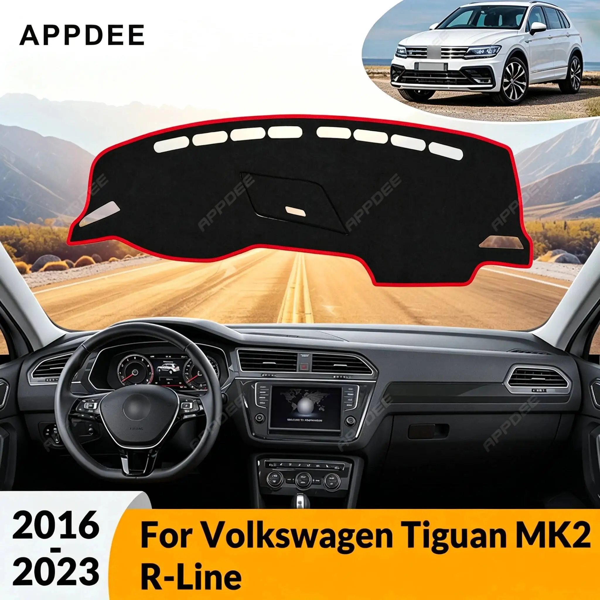For Volkswagen VW Tiguan MK2 R-Line 2016-2023 Car Dashboard Cover Dash Mat Anti-UV Sunshade Non-Slip Carpet Interior Accessories