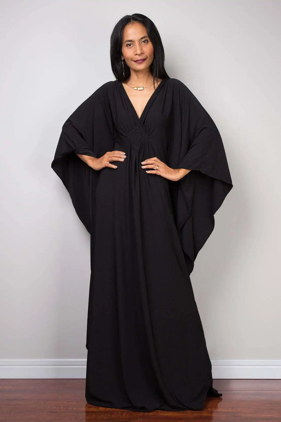 Women Solid Color Cover Up V Neck Batwing Sleeve Plus Size Beach Kaftan Dresses Batwing Sleeve Caftans Loungewear