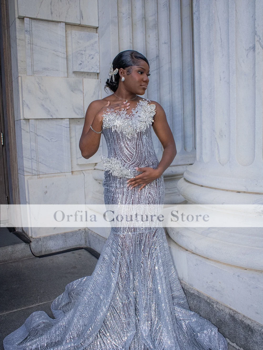 Prom Dresses 2026 Black Girls Mermaid Party Gowns Silver Sequins Crystal Customized Sleeveless Party Gowns Vestido De Festa