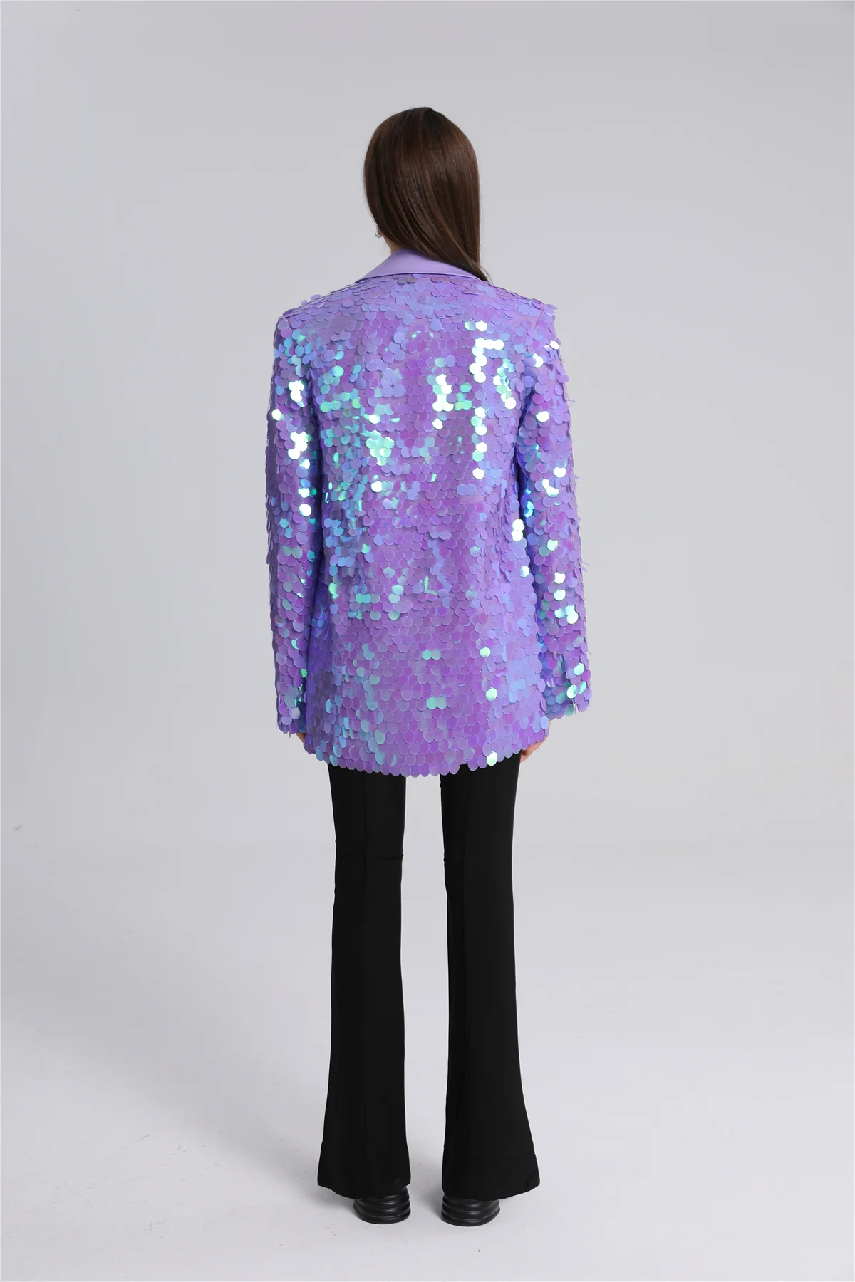 Designer Niche Women's Oversize Wide Purple Sequin Blazer New Fall/winter