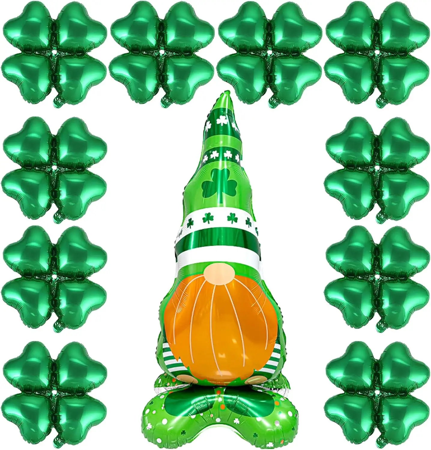 11-teiliges dekoratives Ballon-Set zum St. Patrick's Day, riesiger stehender Ballon in Zwergenform, grüner Kleeblatt-Aluminiumfolienballon, geeignet für St. Patrick's Birthday Party, Baby-Badeparty,