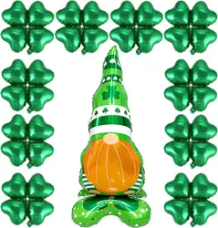 11-Piece St. Patrick's Day Decorative Balloon Set, Giant Standing Dwarf Shape Balloon Green Clover Aluminum Foil Balloon, Suitable for St. Patrick's Birthday Party, Baby Bath Party, Wedding Irish Theme Party Decoration Supplies