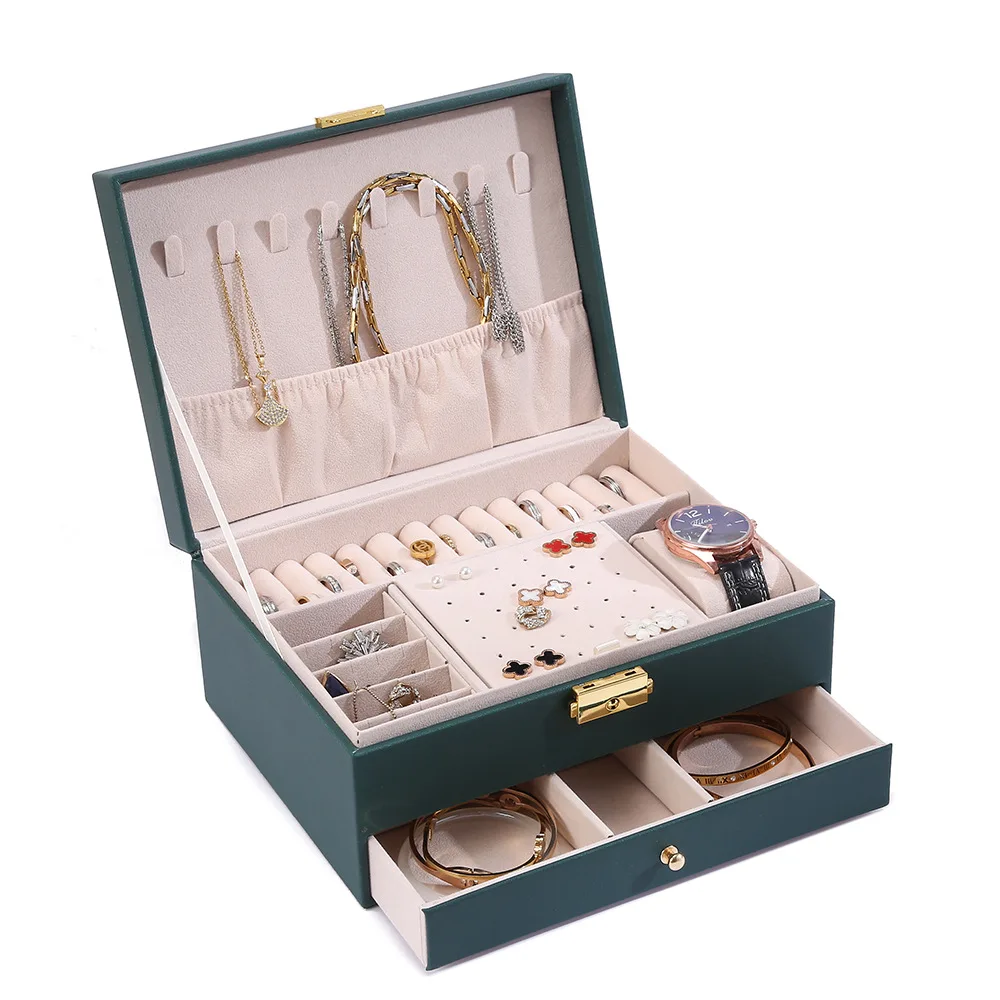 Double Layer Jewelry Storage Box With Lock, High Quality  Necklace Watch  Earrings Holder