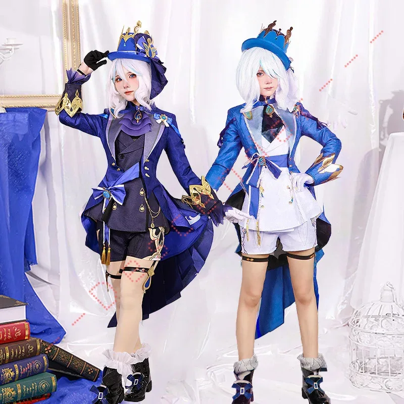 Focalors Cosplay Furina Costume Abbigliamento nero quotidiano Parrucca uniforme di carnevale Festa di Halloween Gioco di ruolo Gioco in maschera Dio dell'acqua