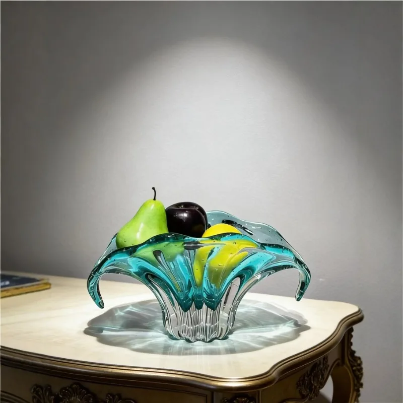 Modern light luxury glazed fruit plate art ornament living room home decoration creative glass vase high-end decoration