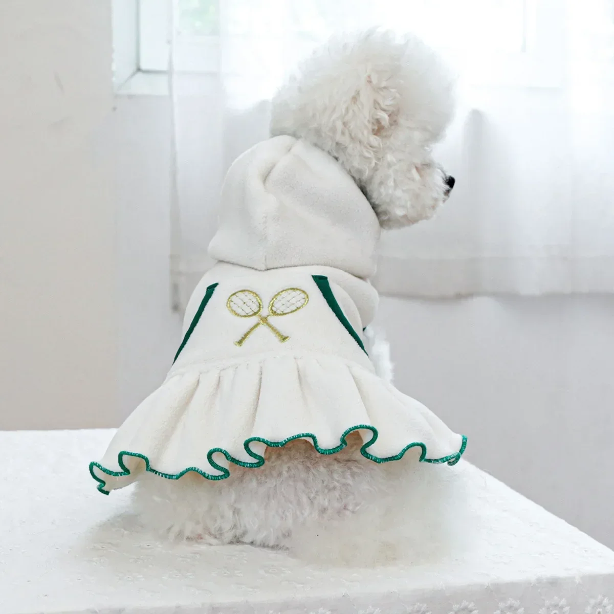 Pet Hooded Plush Hoodie Little Dog Cat Clothes Autumn and Winter Tennis Dress Dog Coat Jacket Puppy Clothes Dog Accessories