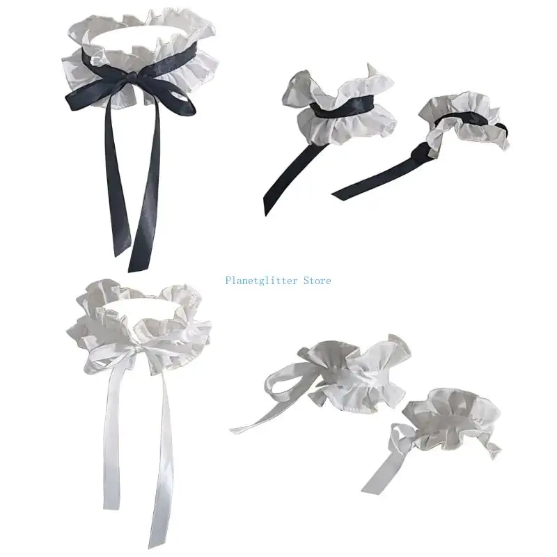 

652B Multisue Renaissances Neck Ruff Collar Hand Cuffs For Fashionable And Fun Outfit