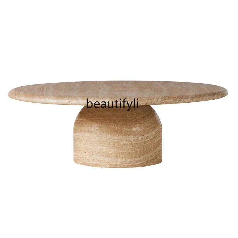 

Designer round coffee table wabi sabi antique living room home modern simple high-end hole stone pattern coffee table